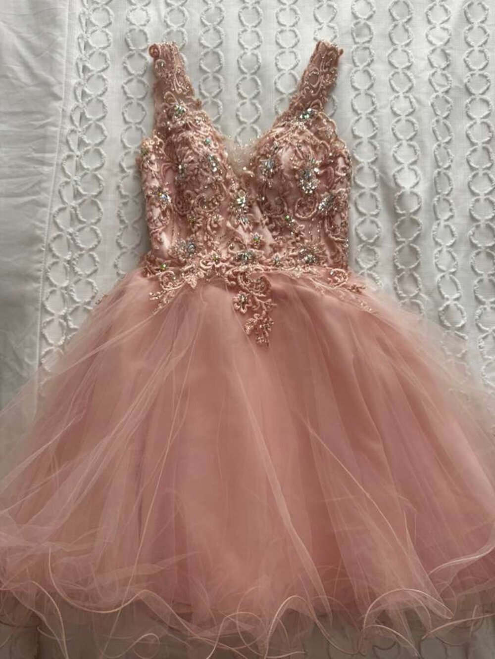 MoriLee Blush Rhinestone Tulle